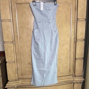 Young Fabulous & Broke 🔥 Denim Corset Strapless Midi dress in light wash